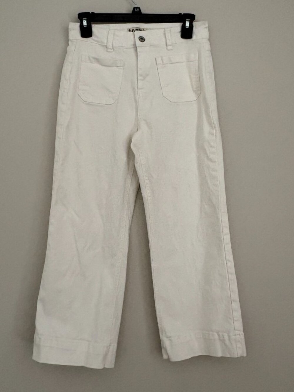 Luvamia White Crop Wide Leg Patch Pocket Jeans Minimalist Coastal Grandma Chic M